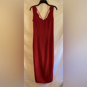 MAYVENS vintage red strappy side slit long dress